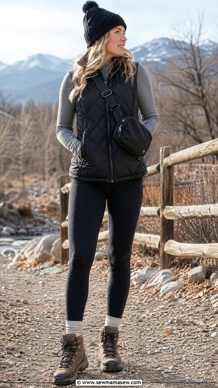 Quilted Vest and Leggings Outfit - 35 easy outfit ideas for women