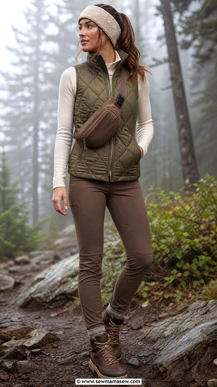 Quilted Vest and Thermal Top Hiking Outfit - 25 Hiking outfit ideas cute