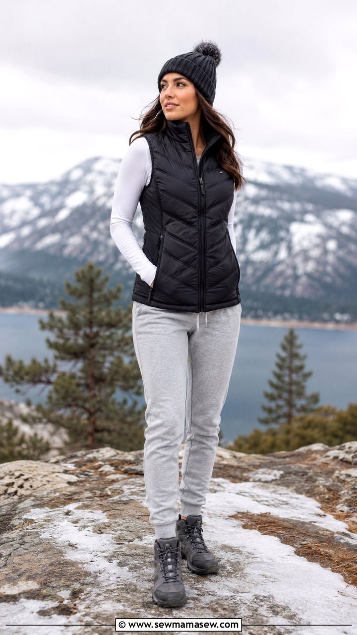 Quilted Vest with Joggers and Base Layer - 30 Modest outfit ideas for gym