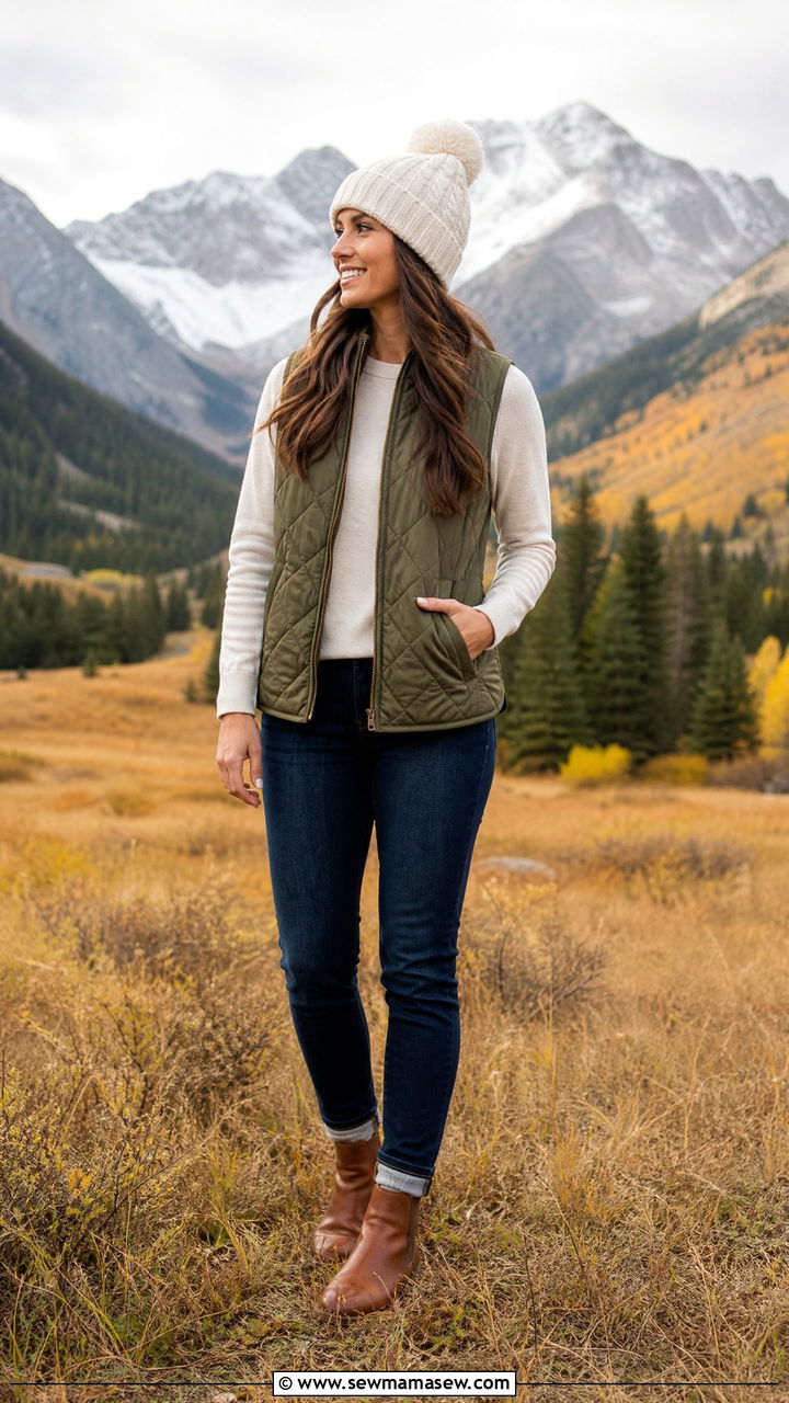 Quilted Vest with Long Sleeve Tee - 30 family photo outfits for women