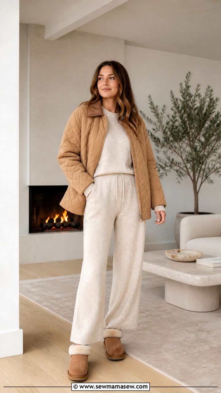 Quilted jacket with a hoodie dress and chunky boots - 40 Quilted jacket outfit ideas