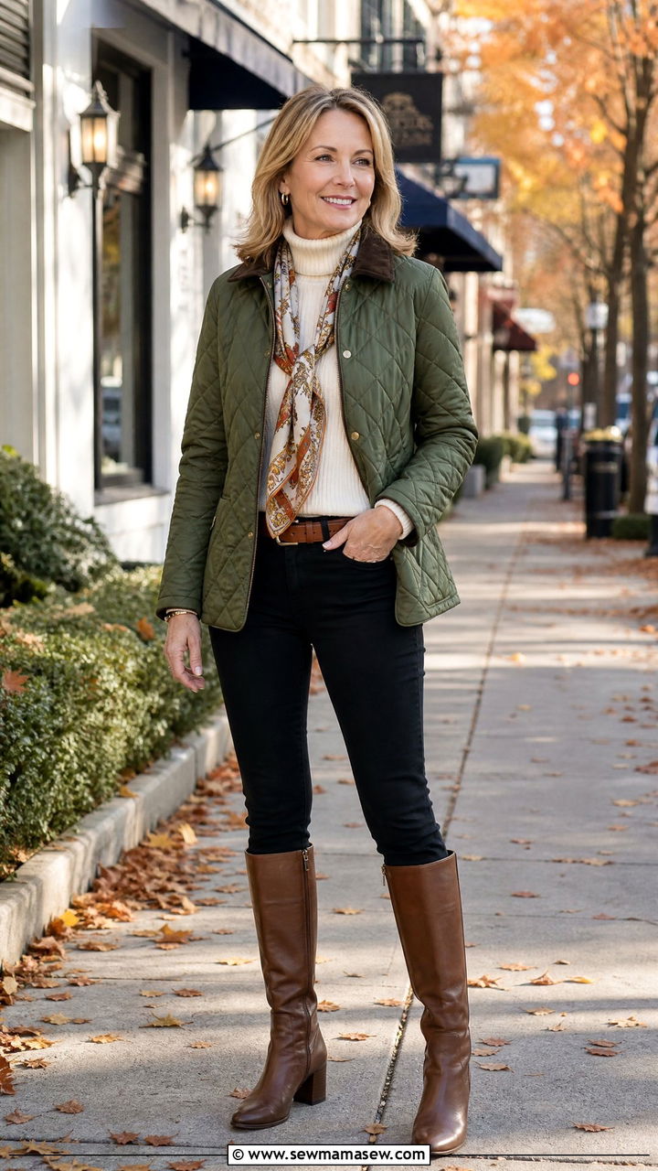 Quilted jacket with black skinny jeans - 35 Jeans outfit ideas for women over 40