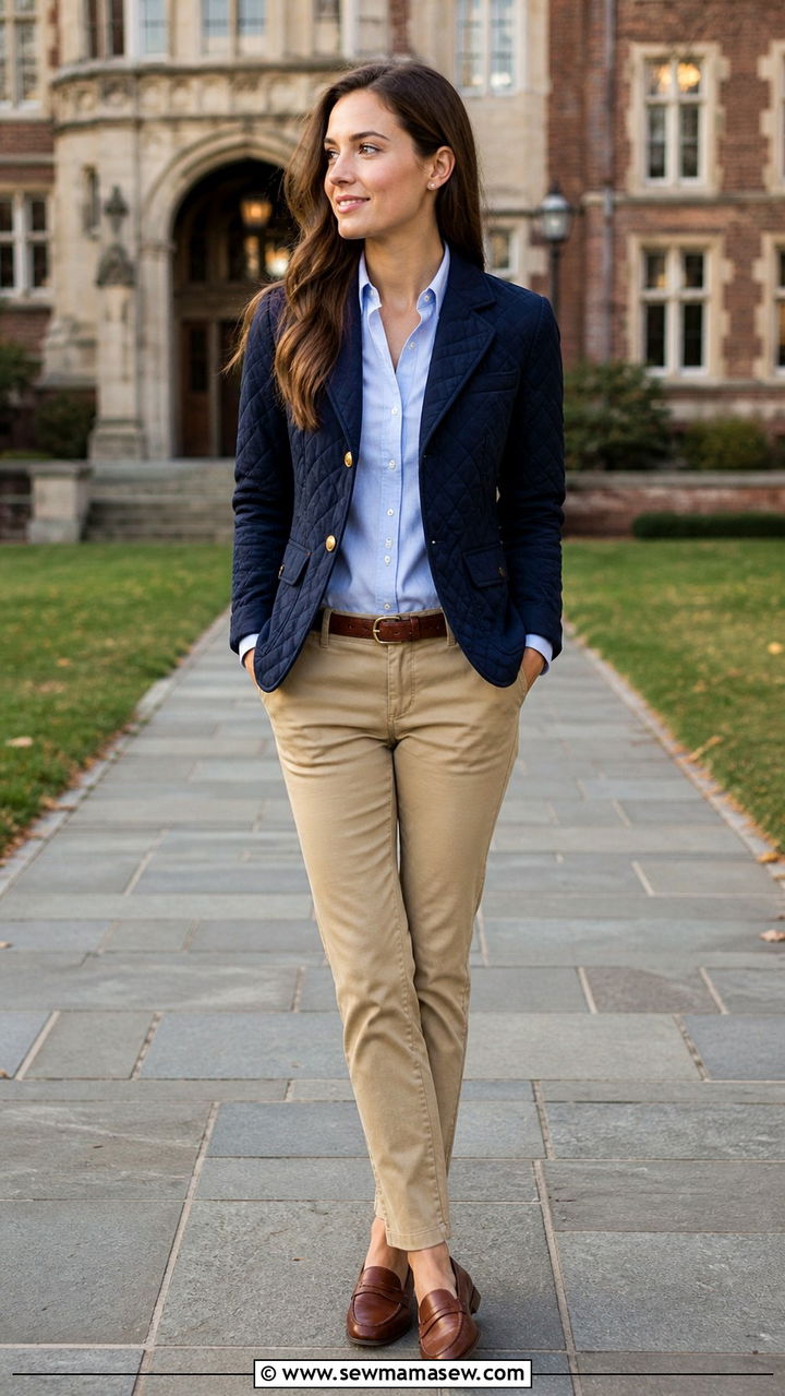Quilted jacket with chinos and a button down shirt - 40 Quilted jacket outfit ideas