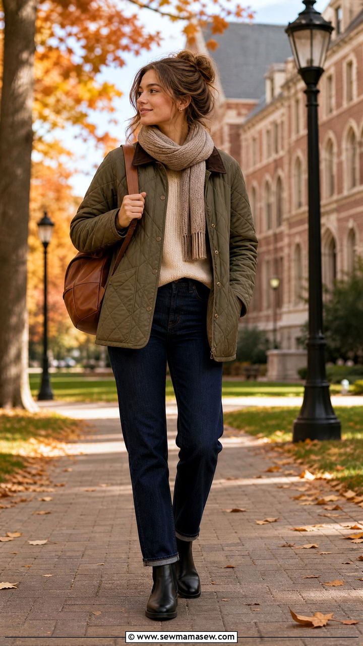 Quilted jacket with jeans and Chelsea boots outfit - 40 school outfits
