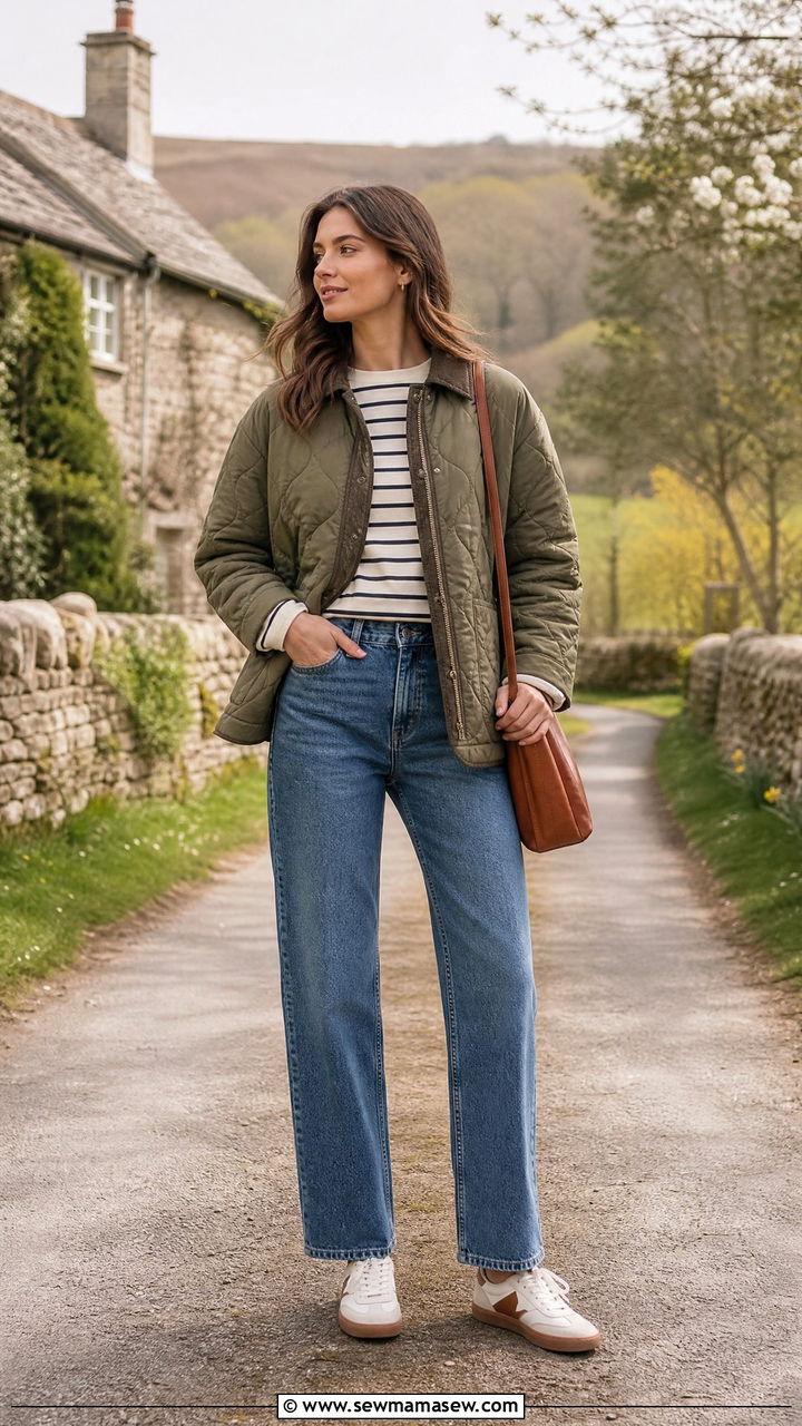 Quilted jacket with straight leg jeans - 35 Layering outfits for changing weather