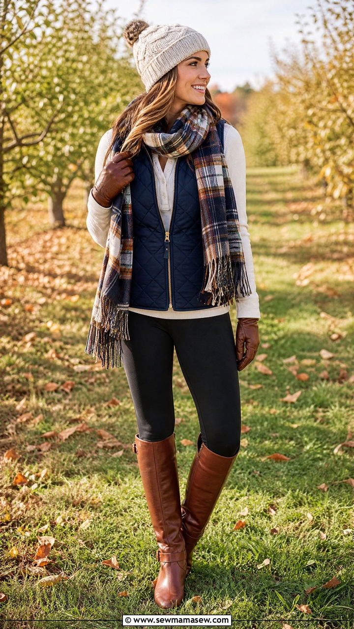 Quilted vest and leggings outfit - 35 Modern preppy outfit ideas