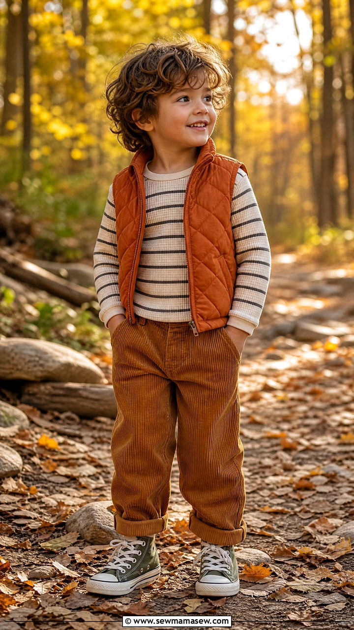 Quilted vest corduroy pants preschool outfit - 30 Preschool outfit ideas