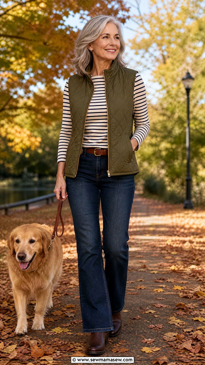 Quilted vest with jeans outfit - 30 Stylish outfits for grandmas