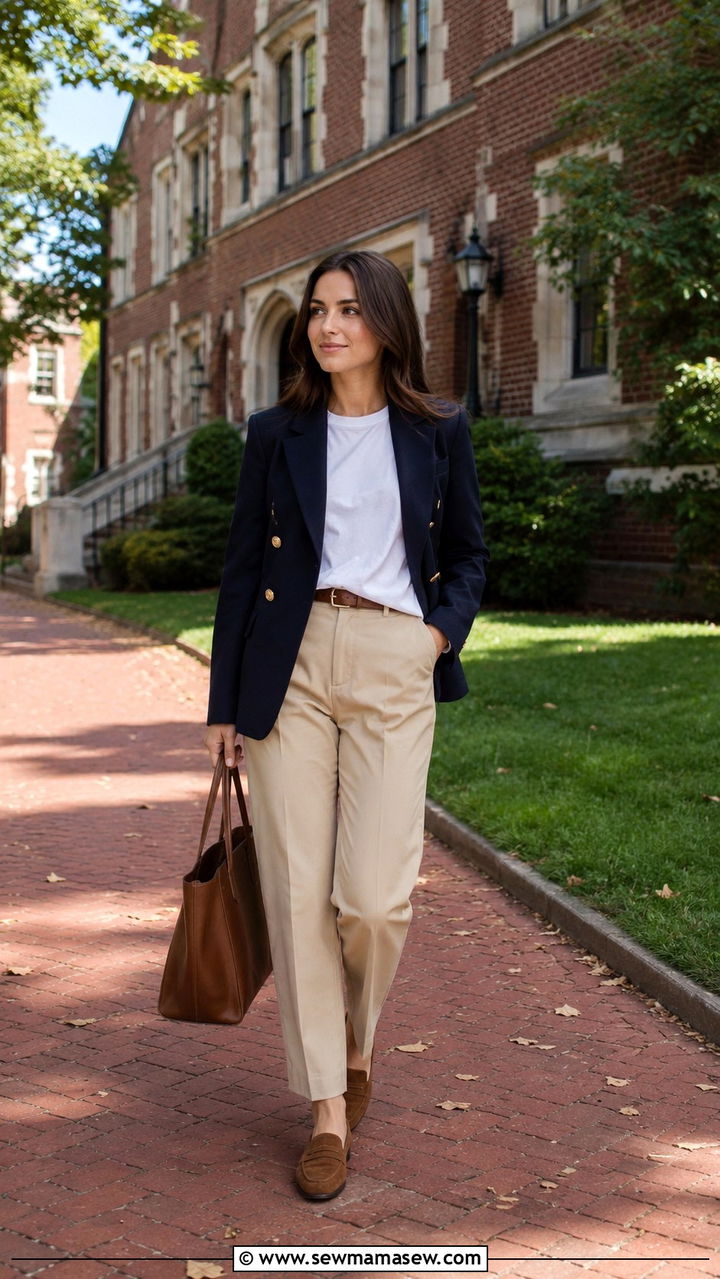 Quince Navy Blazer Old Money Preppy Outfit - 30 Old money outfit ideas from Quince