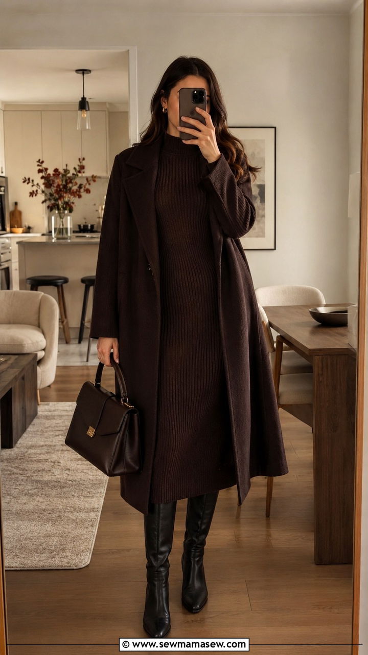 Quince Ribbed Knit Dress And Wool Coat Old Money Winter Outfit - 30 Old money outfit ideas from Quince