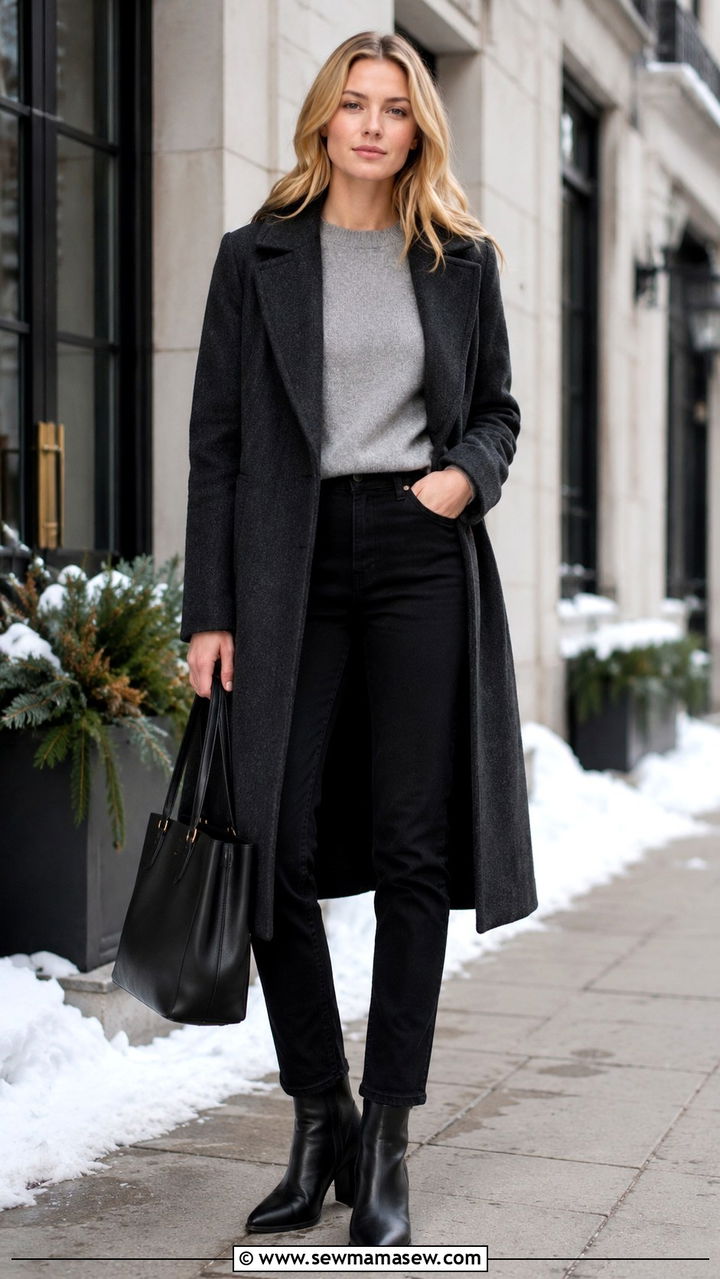 Quince wool coat and cashmere sweater with black jeans outfit - 20 Quiet luxury Quince outfit ideas