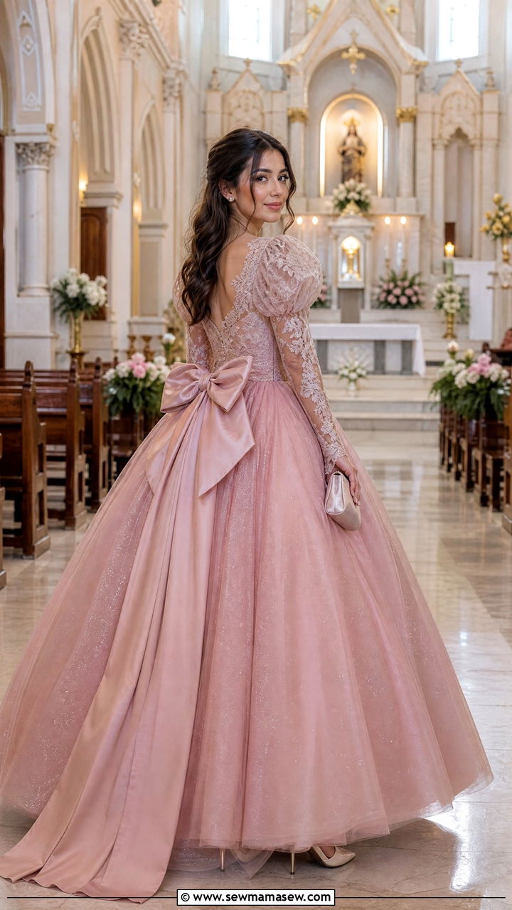 Quinceanera dress with puff sleeves and oversized bow - 25 Quinceanera outfit ideas
