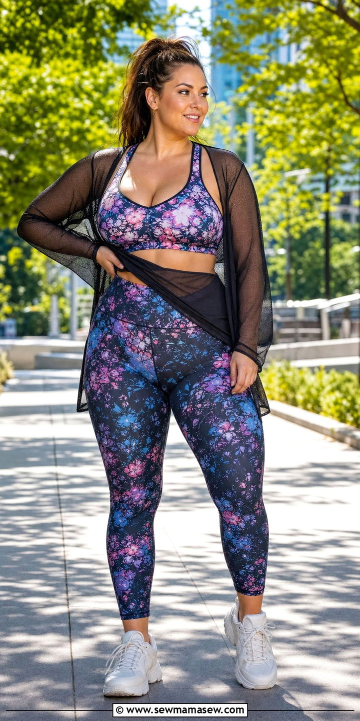 Racerback Sports Bra With High Waisted Leggings And A Sheer Layer - 25 Summer outfits for big bust