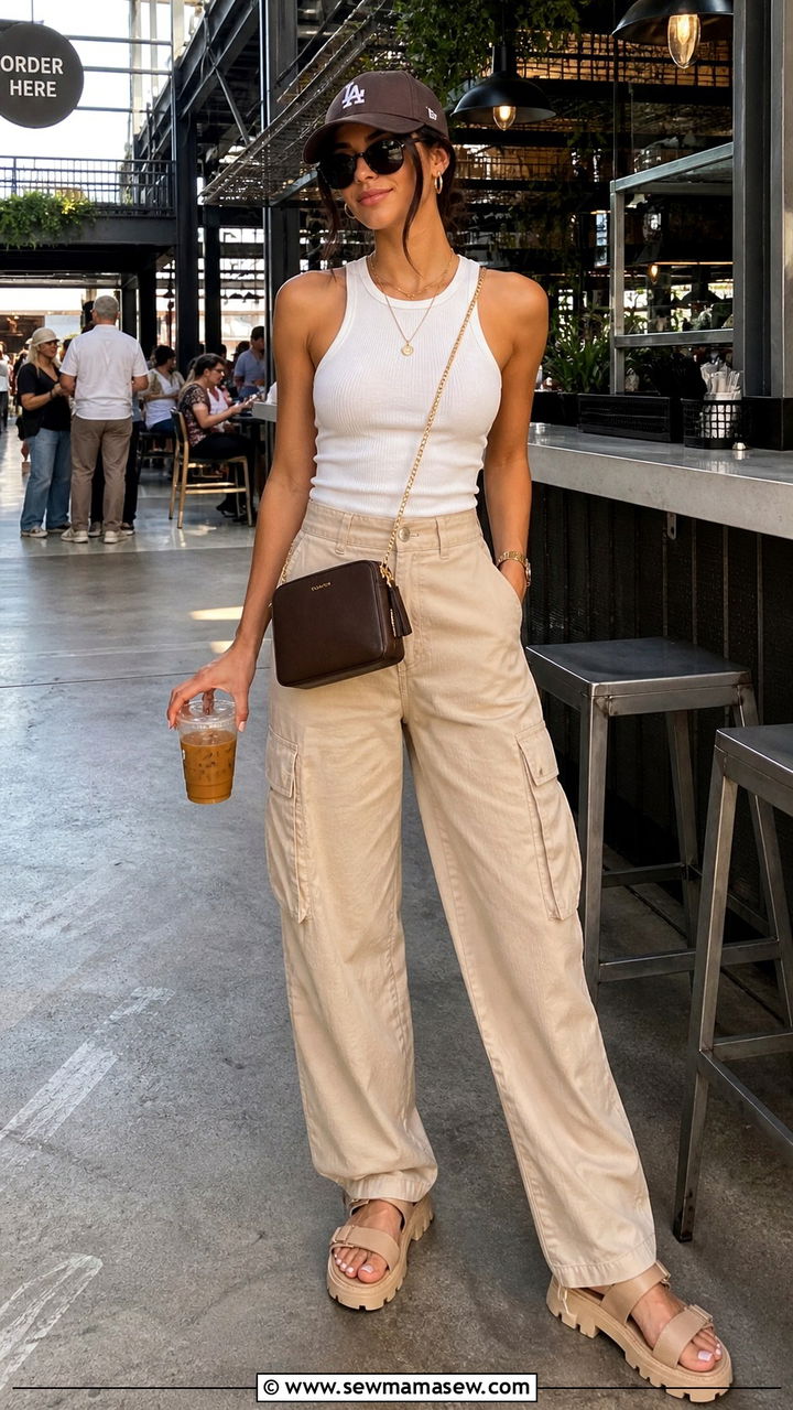 Racerback Tank And Cargo Pants Brunch Outfit - 40 Brunch outfits for women