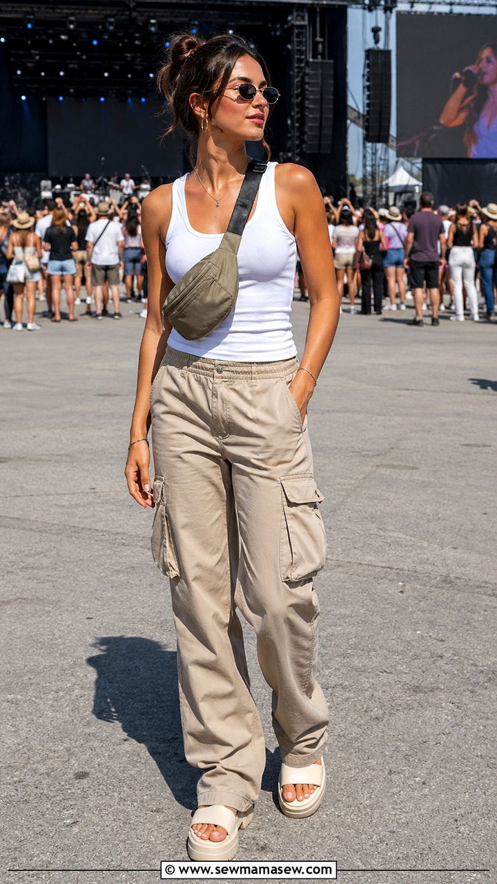 Racerback Tank And Cargo Pants - 40 summer chic outfit ideas
