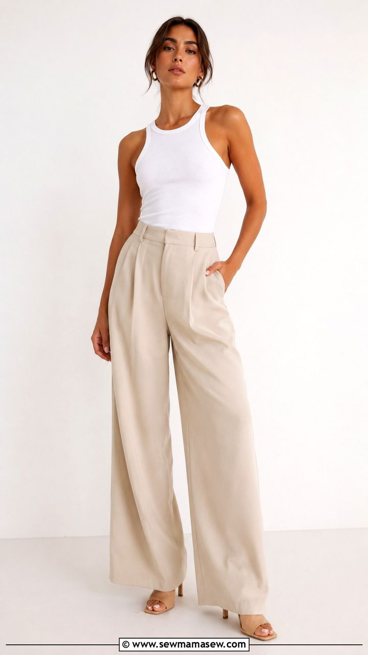 Racerback Tank Top with Wide Leg Trousers - 25 Outfit ideas for muscular arms