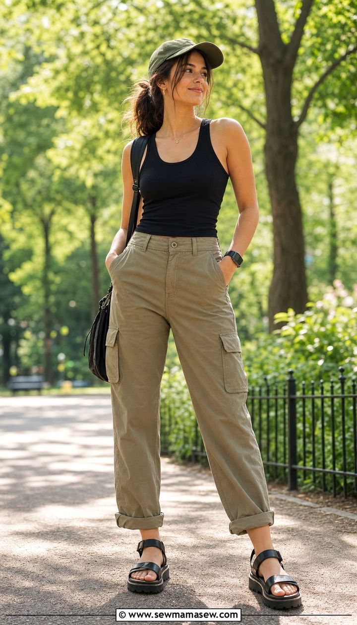Racerback Tank With Cargo Pants Summer - 25 summer outfits for inverted triangle body