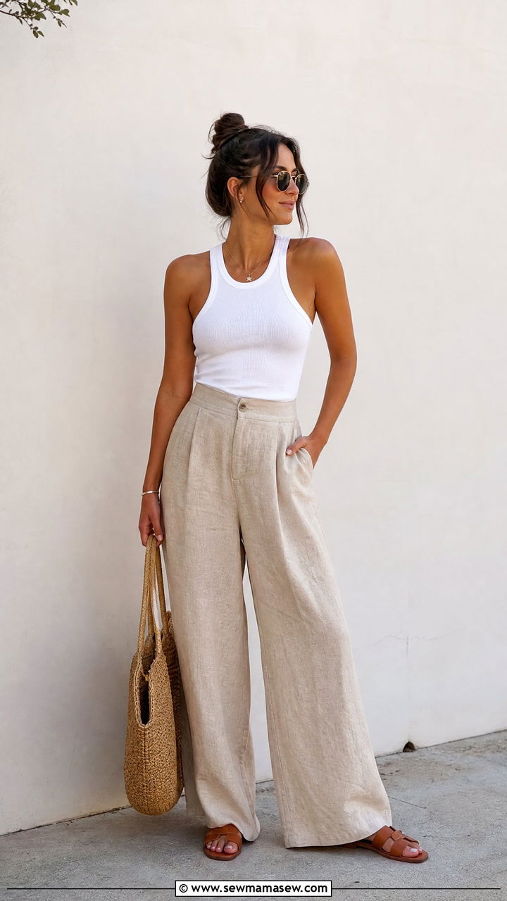 Racerback Tank With Linen Wide Leg Pants - 25 Outfits for wide shoulders