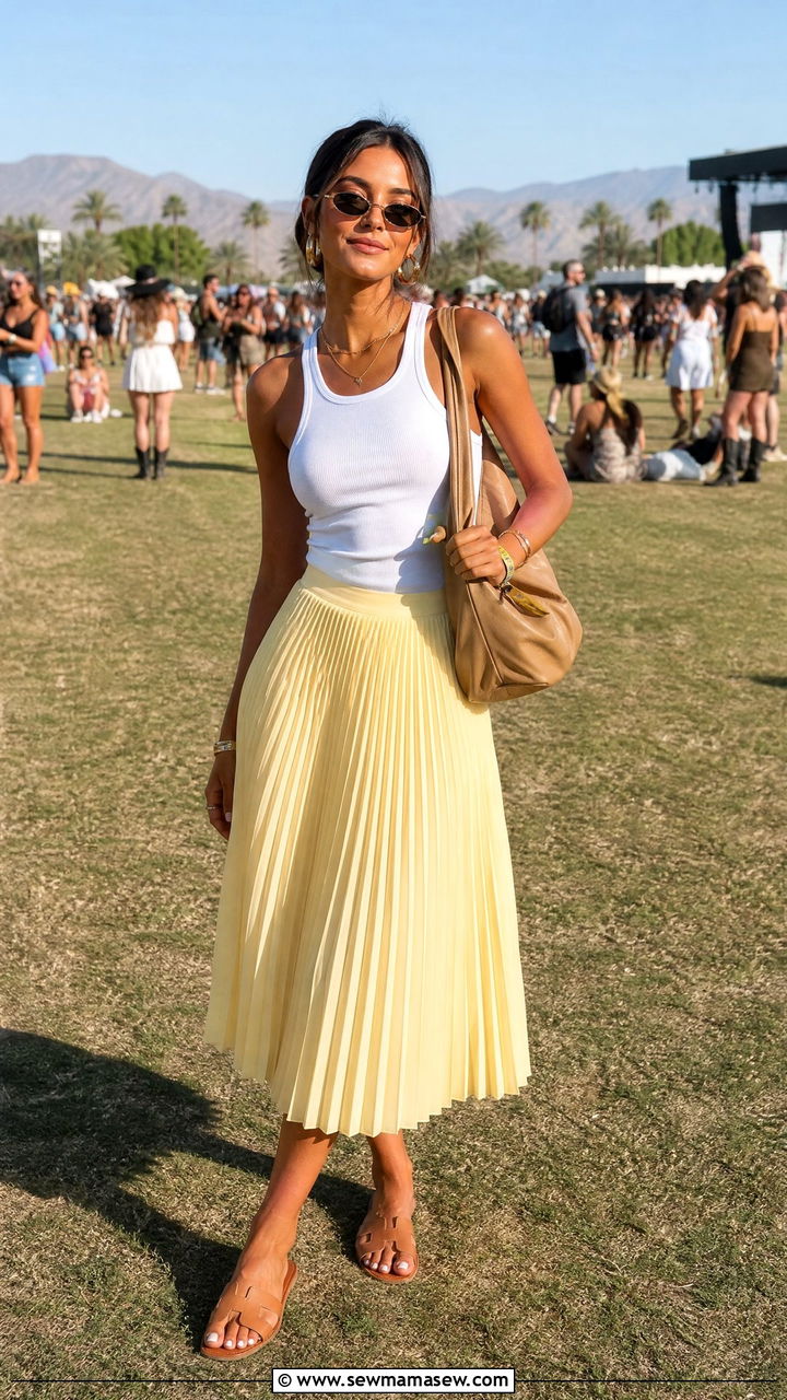 Racerback Tank and Pleated Skirt Outfit - 30 Summer outfits with pleated skirts