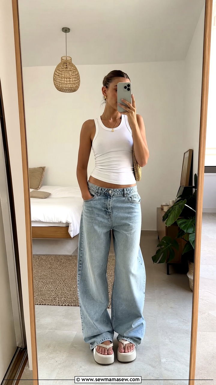 Racerback vest with baggy jeans outfit - 30 summer 90s outfit ideas