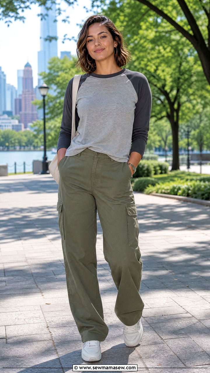 Raglan sleeve tee and cargo pants outfit for broad shoulders - 25 Outfits for broad shoulders