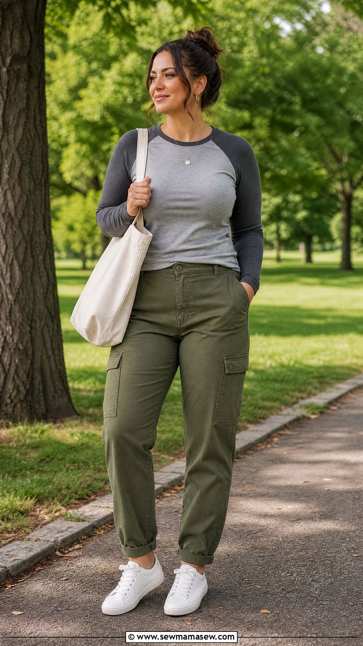 Raglan sleeve top with utility pants - 25 Flattering outfits for big arms