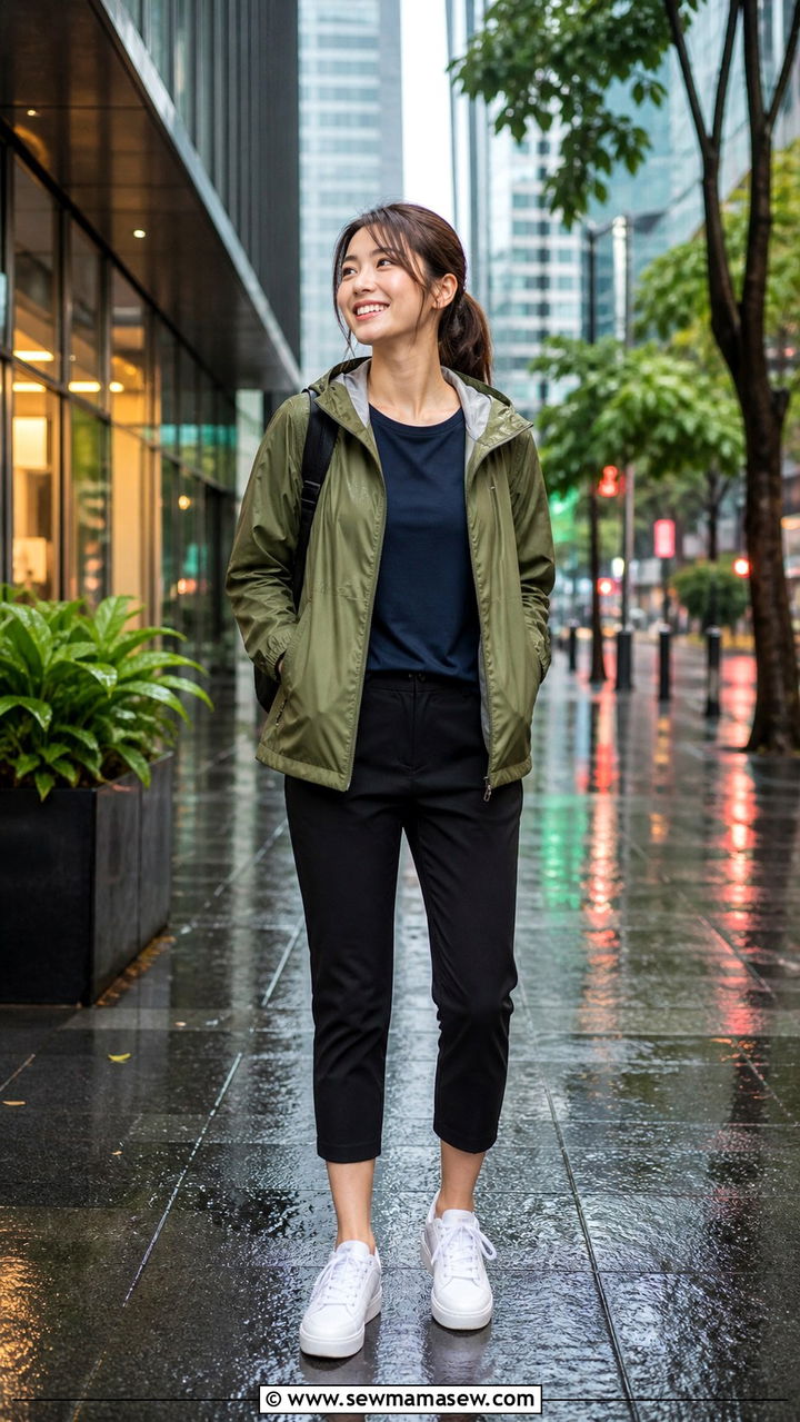 Rain Jacket Quick Dry Top Cropped Pants Waterproof Sneakers - 40 Singapore outfit ideas
