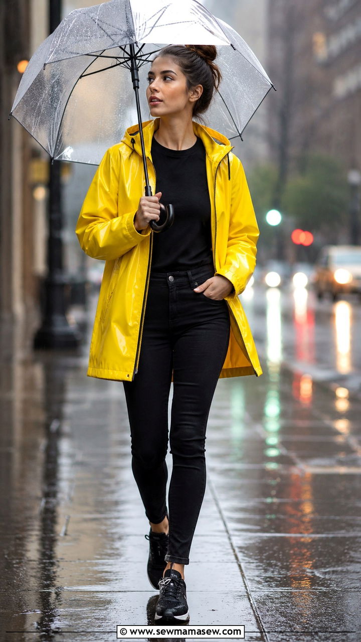 Rain Jacket With Black Skinny Jeans And Waterproof Sneakers - 30 Sporty chic outfit ideas with jeans