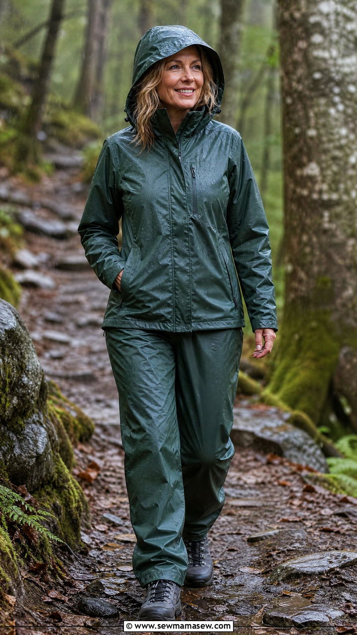 Rain Jacket With Waterproof Hiking Trousers - 30 Hiking outfit ideas for women over 40