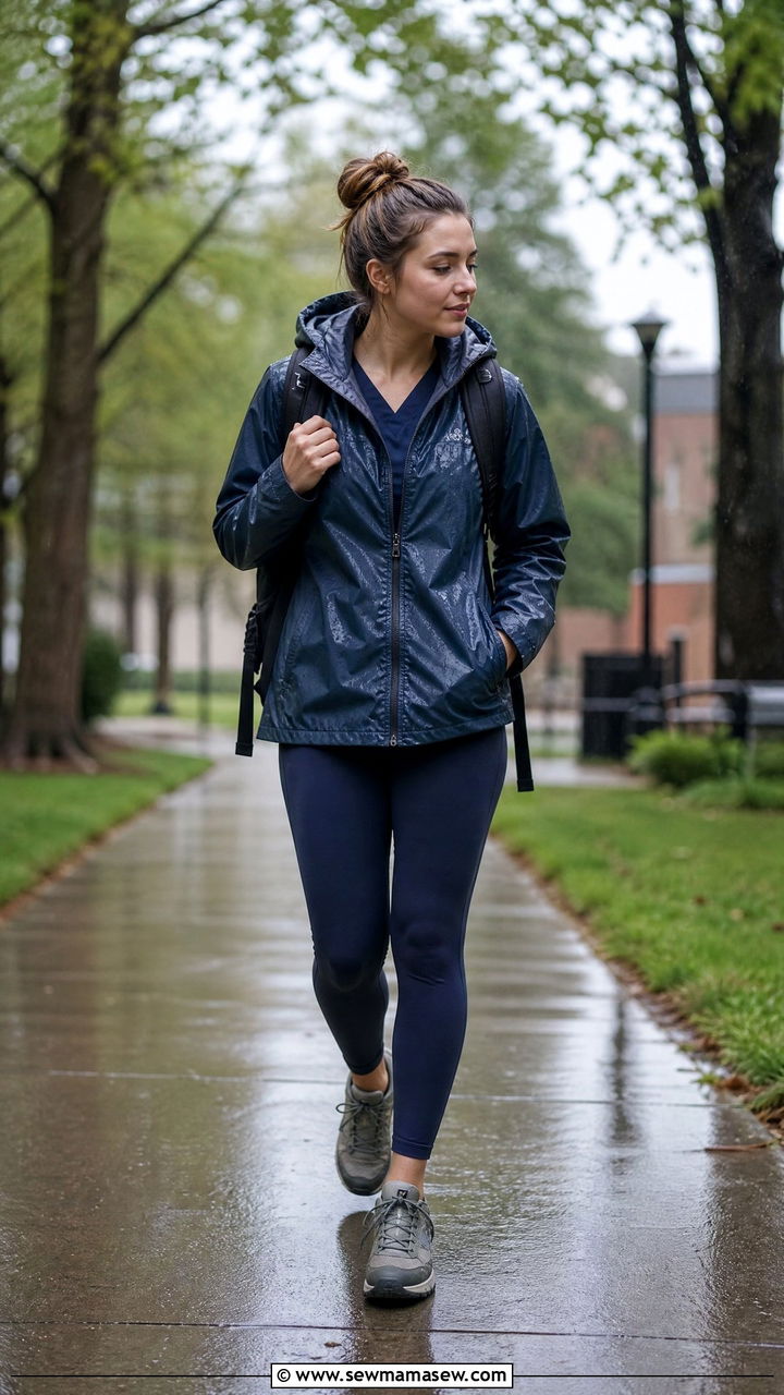 Rain Jacket With Waterproof Leggings And Trail Sneakers - 25 Nursing student outfit ideas