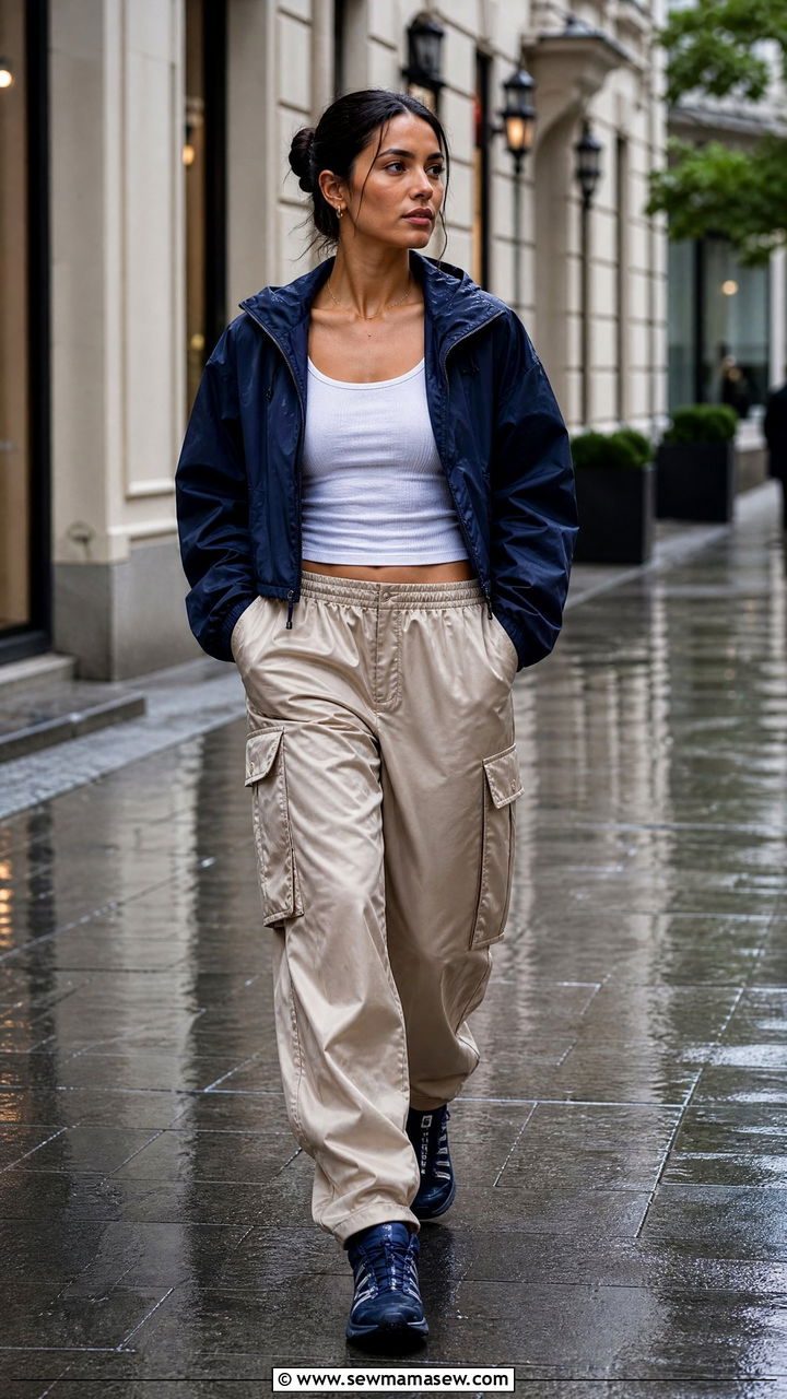 Rain Jacket and Satin Cargo Pants Outfit - 25 Gorpcore outfit ideas 2026