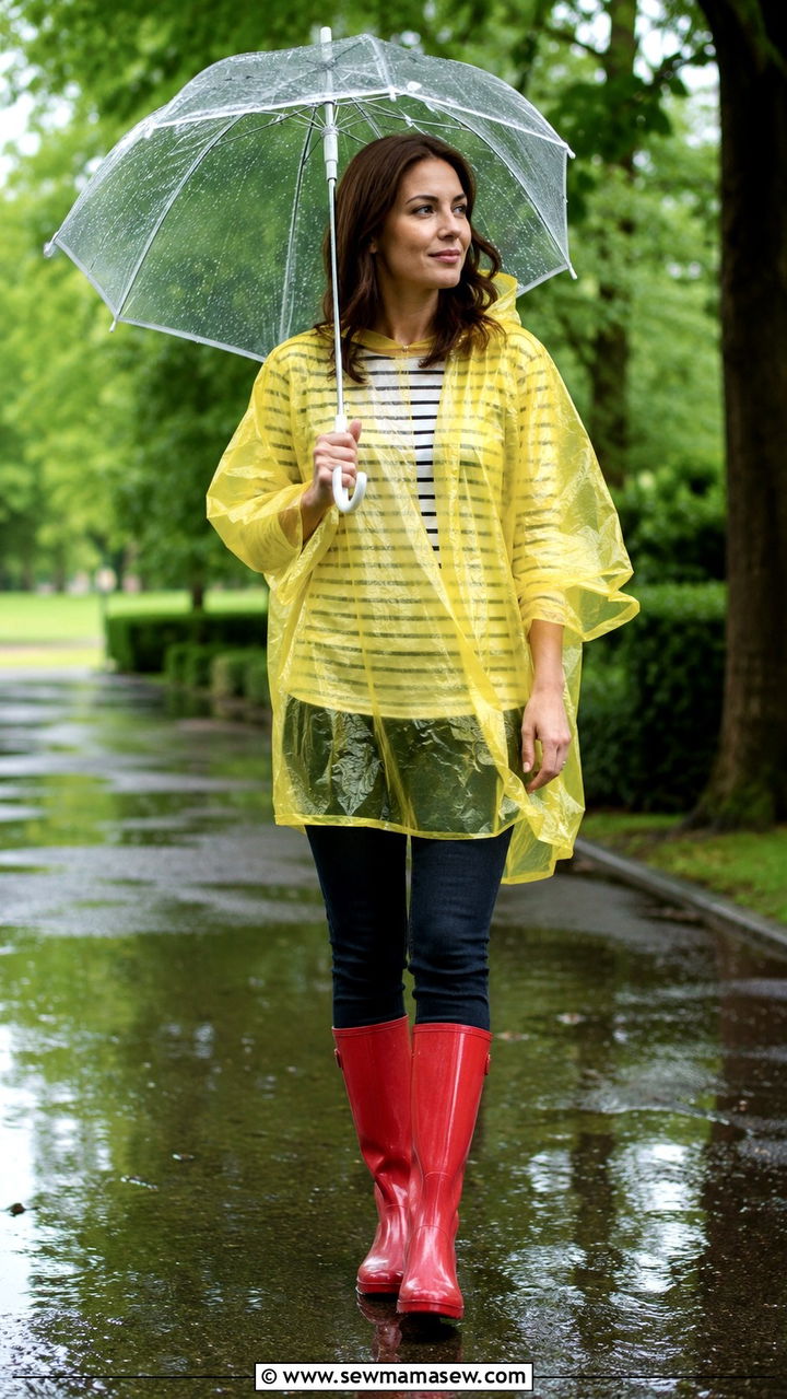 Rain Poncho With Skinny Jeans And Tall Rubber Wellies - 30 Rainy day travel outfit ideas