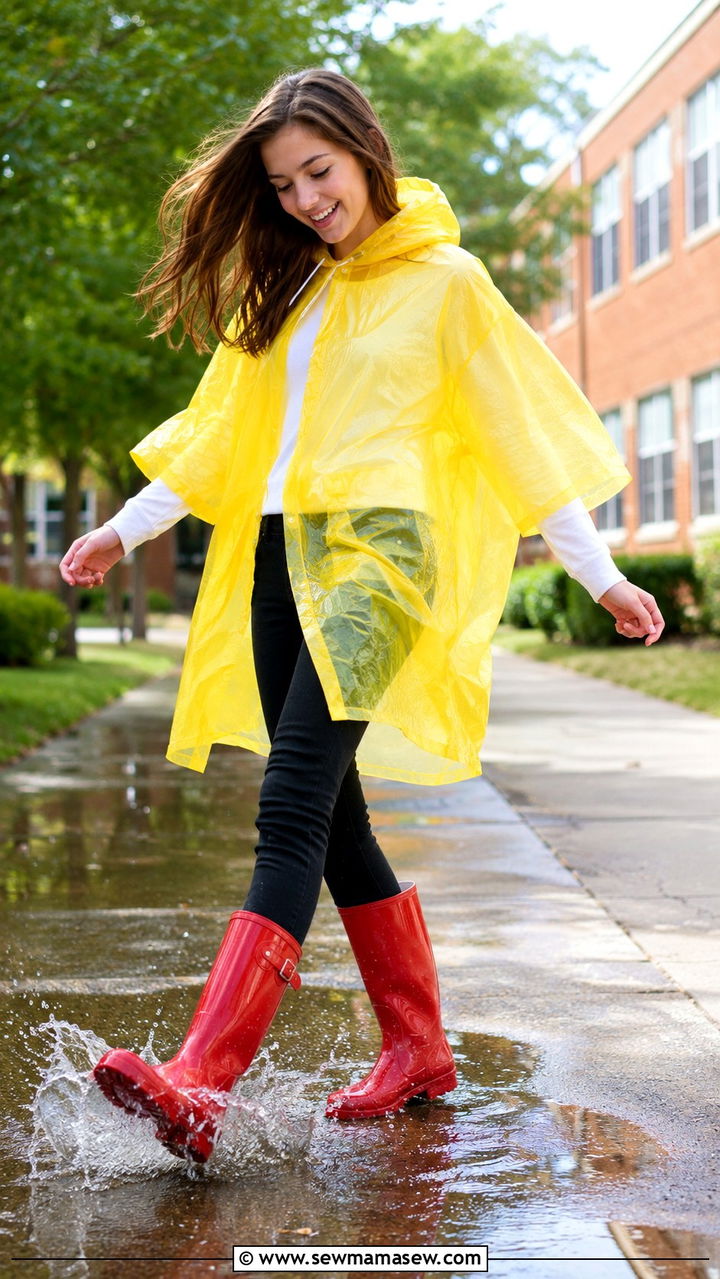 Rain Poncho With Skinny Jeans and Wellies - 30 Rainy day school outfit ideas