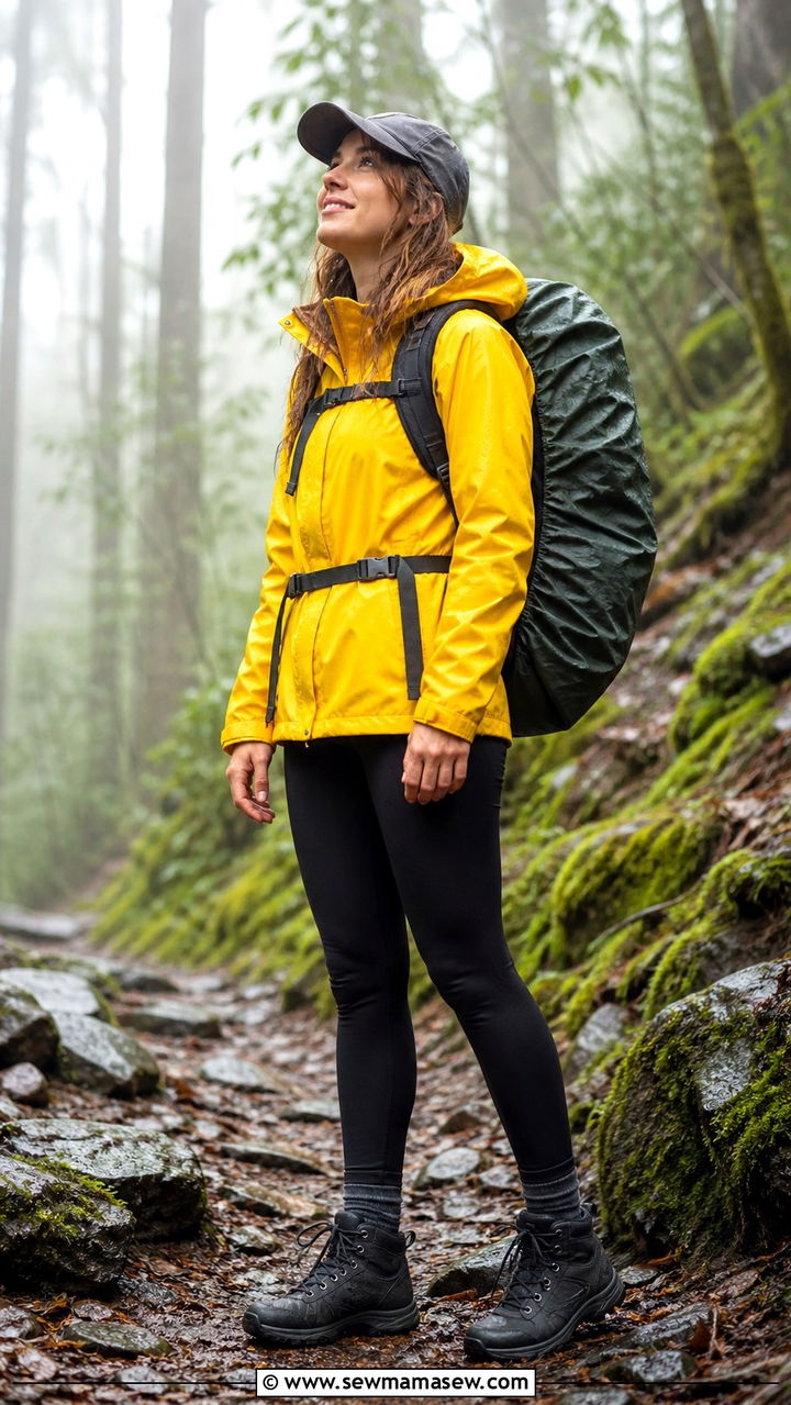 Rain jacket and quick dry leggings backpacking outfit - 20 Backpacking outfit ideas