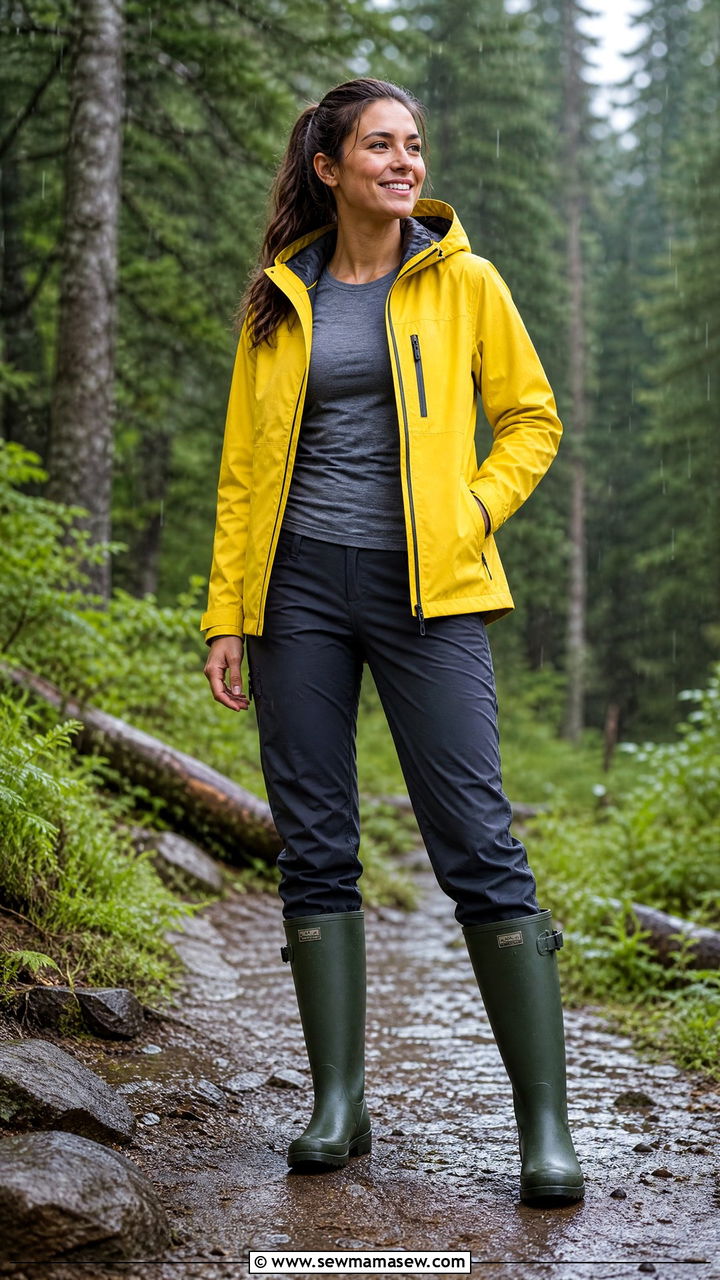 Rain jacket and quick dry pants camping outfit - 25 Camping trip outfit ideas