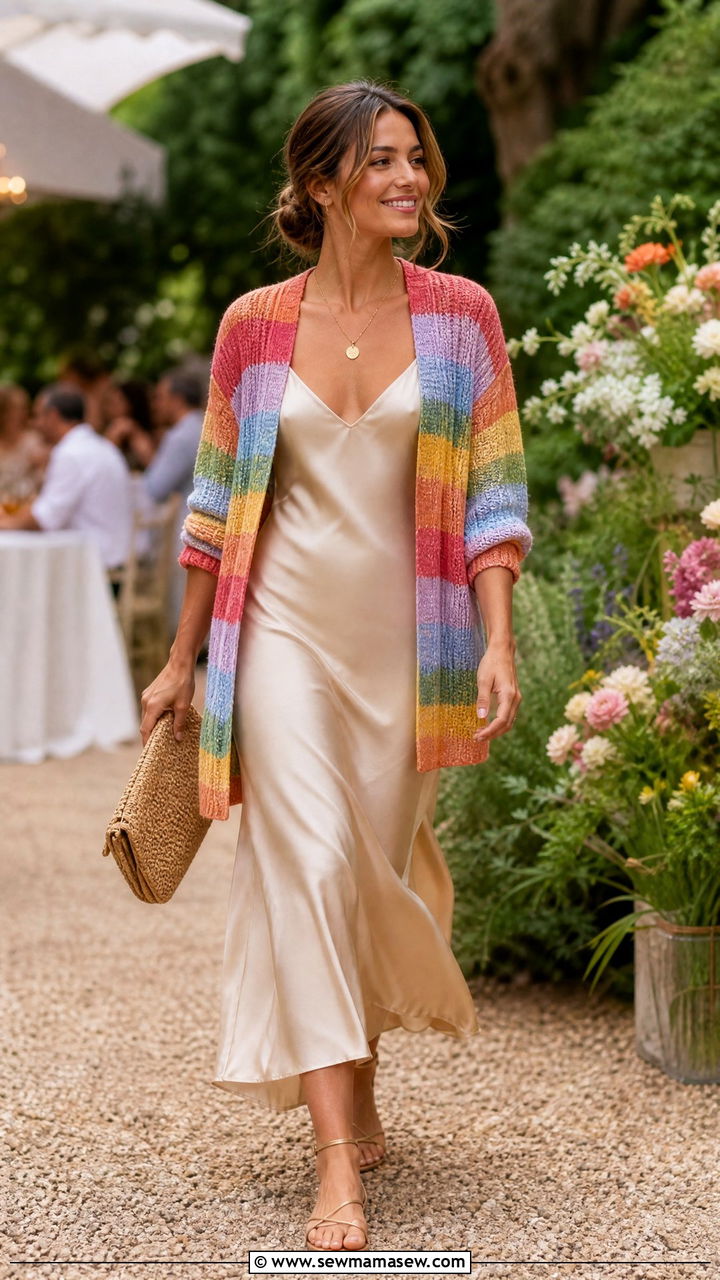 Rainbow Cardigan Over Slip Dress Outfit - 25 June Pride outfit ideas