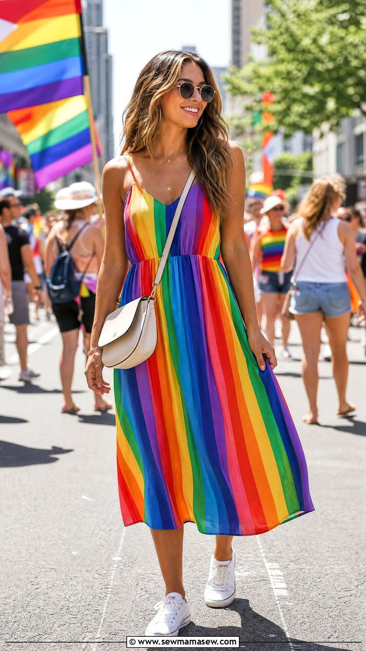 Rainbow Dress and White Sneakers Outfit - 25 June Pride outfit ideas