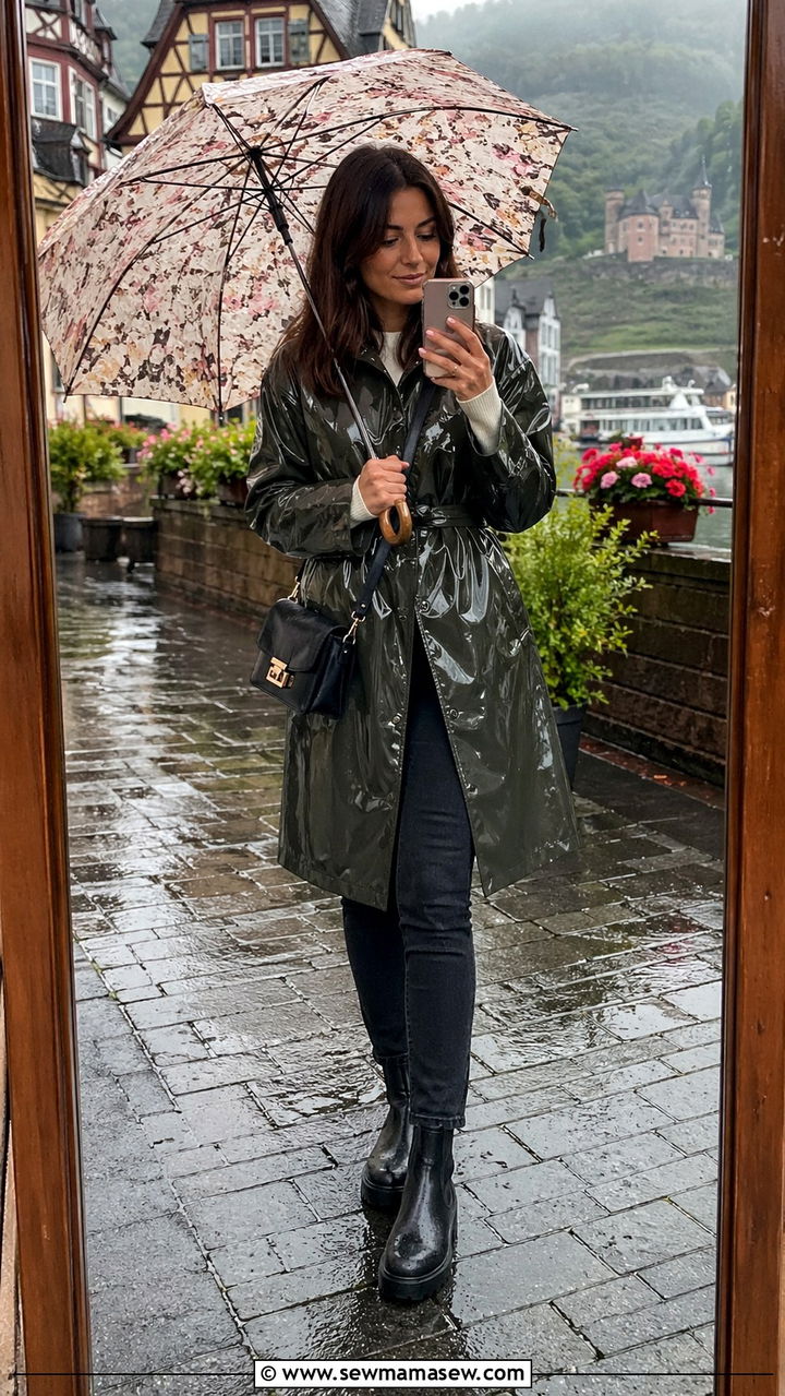Raincoat and skinny jeans outfit - 30 Rhine cruise outfit ideas