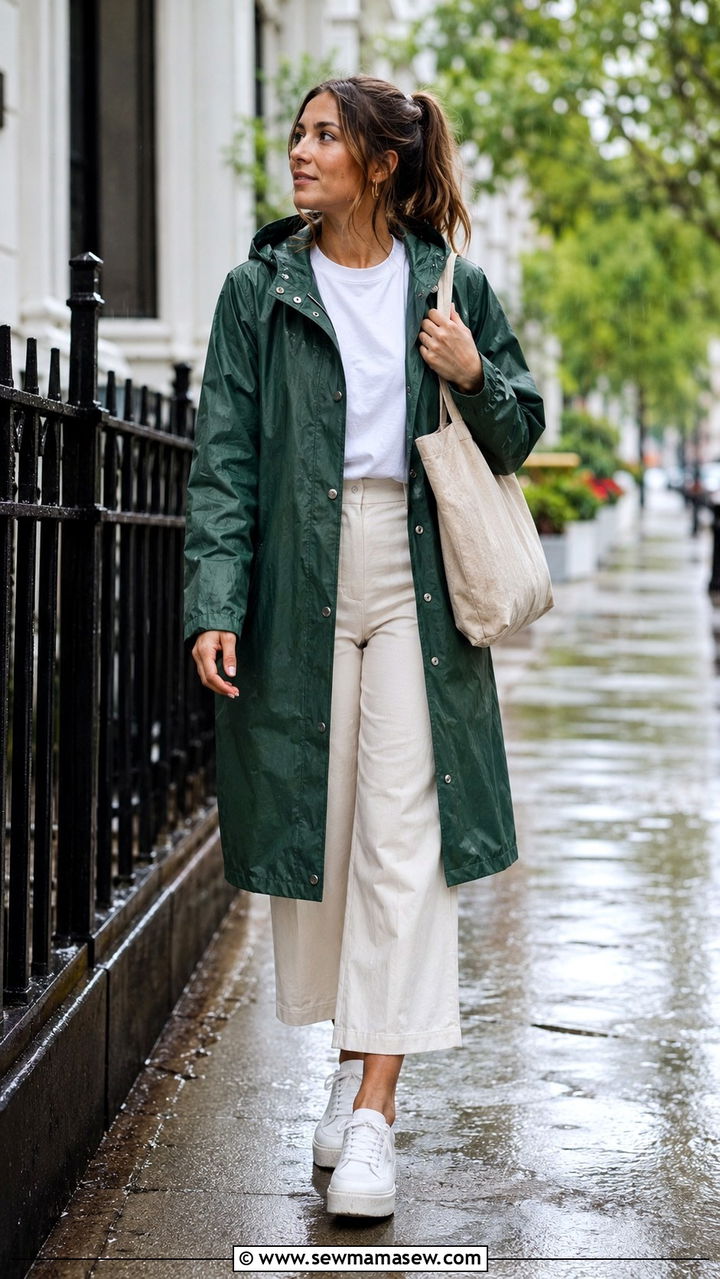 Rainy Day Oversized Raincoat With Wide Leg Pants - 30 cute rainy day outfits