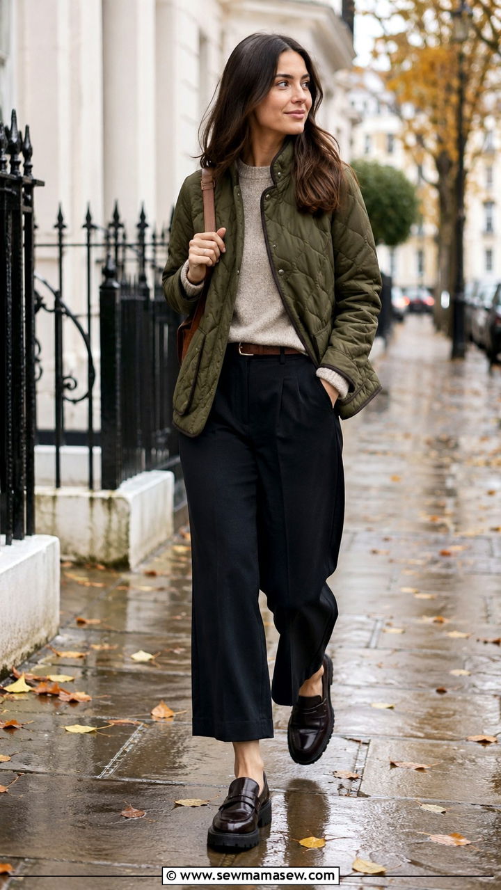 Rainy Day Quilted Jacket With Cropped Trousers - 30 cute rainy day outfits