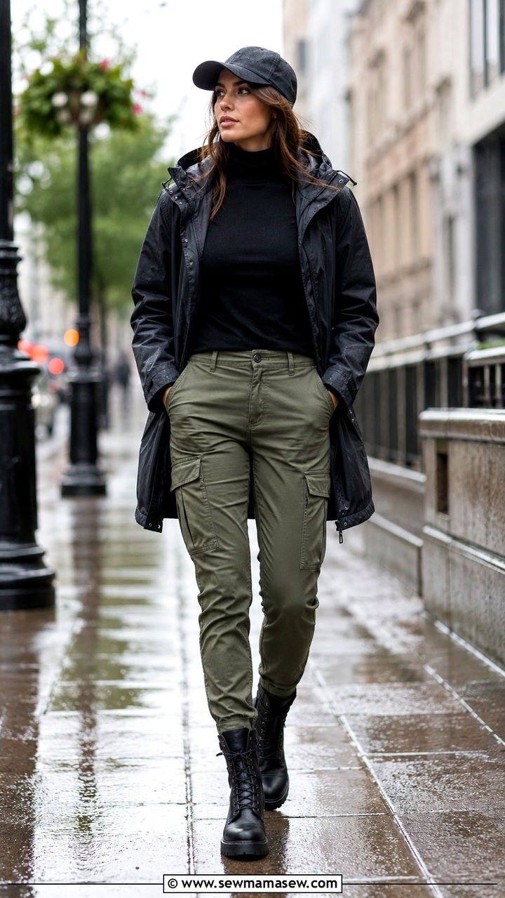 Rainy Day Turtleneck Sweater With Cargo Pants - 30 cute rainy day outfits