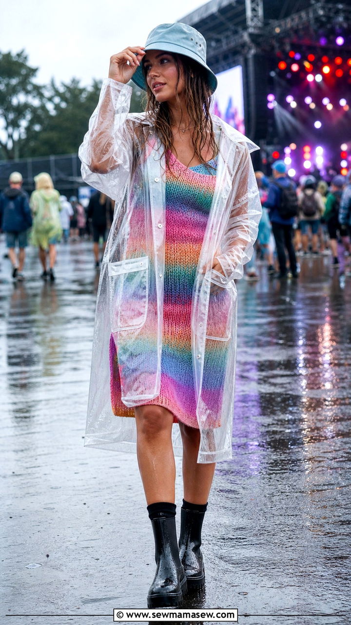 Rainy concert outfit with clear raincoat and waterproof boots - 40 concert outfits