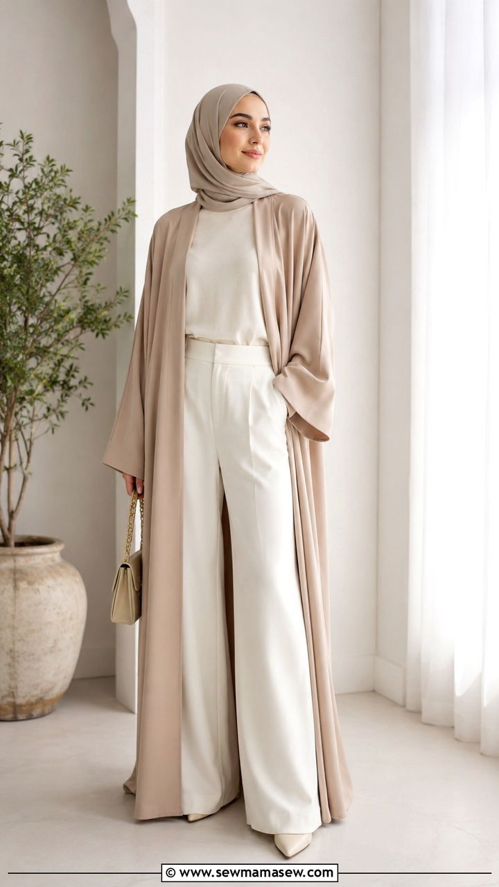 Ramadan abaya outfit with wide leg trousers - 30 Modest outfit ideas for Ramadan