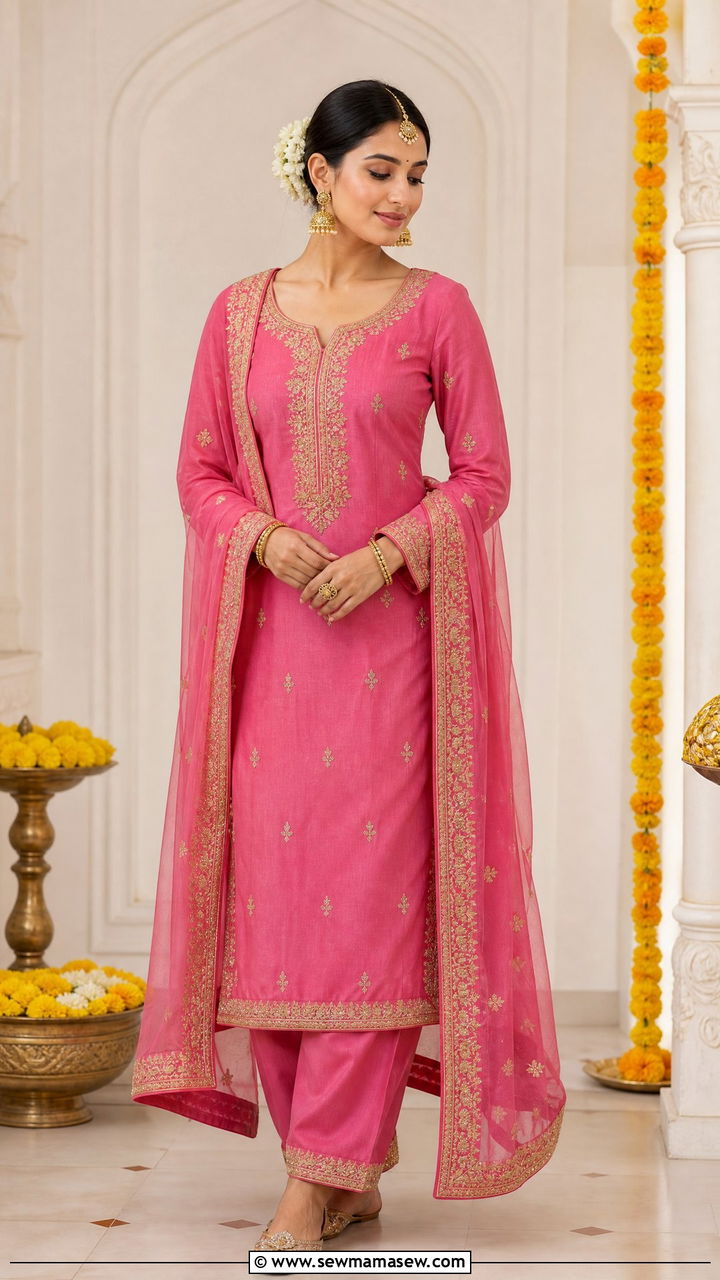 Rani Pink Embroidered Salwar Kameez - 25 Wedding guest outfit ideas Mehndi ceremony