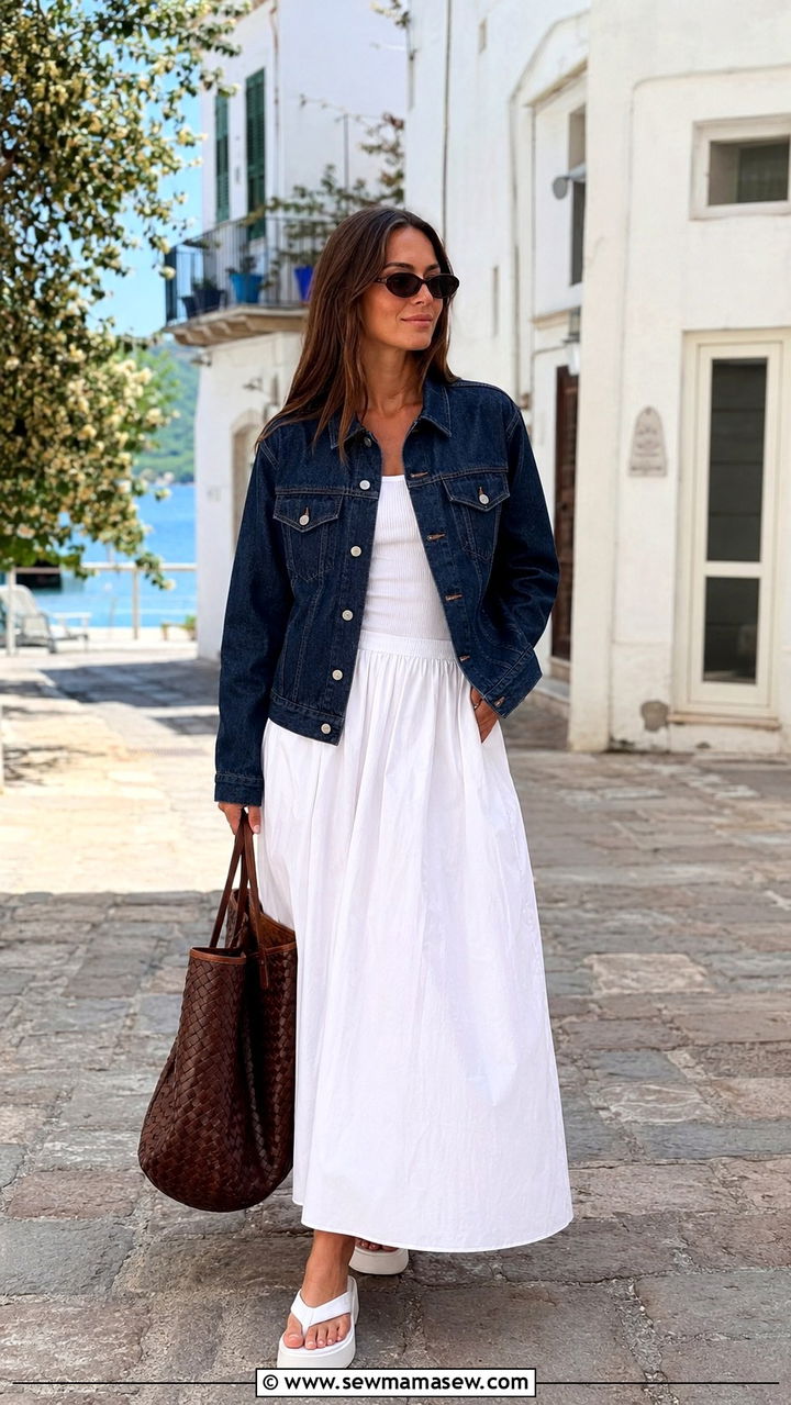 Raw Denim Jacket and White Maxi Skirt Outfit - 25 2026 fashion must haves