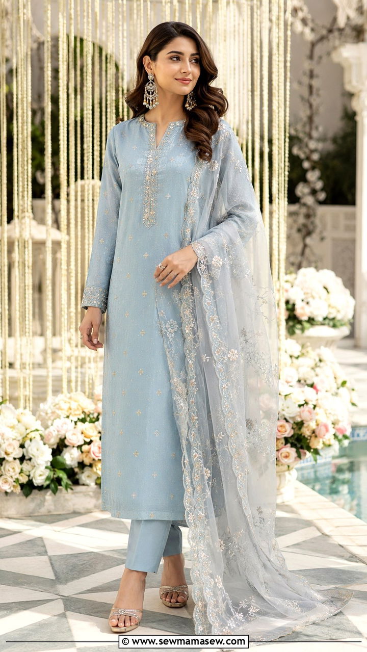 Raw Silk Kurta With Organza Dupatta - 20 Modest outfit ideas for Pakistan