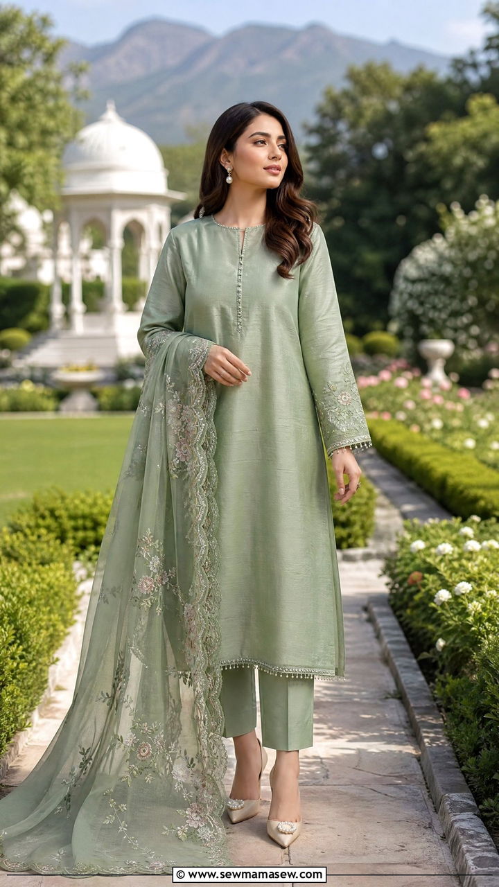 Raw Silk Suit With Organza Dupatta - 30 Islamabad outfit ideas