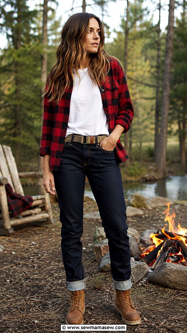 Raw denim jeans with flannel shirt and work boots - 30 Raw denim jeans outfit ideas