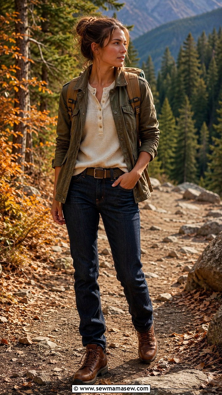 Raw denim jeans with utility jacket and hiking boots - 30 Raw denim jeans outfit ideas