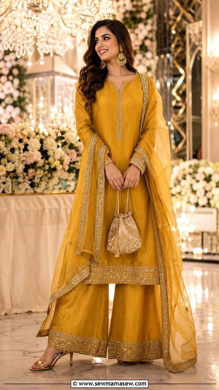 Raw silk palazzo suit for wedding reception - 30 Lahore outfit ideas